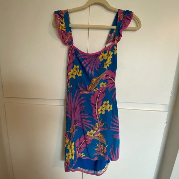 neon floral open back mini dress - Picture 5 of 5